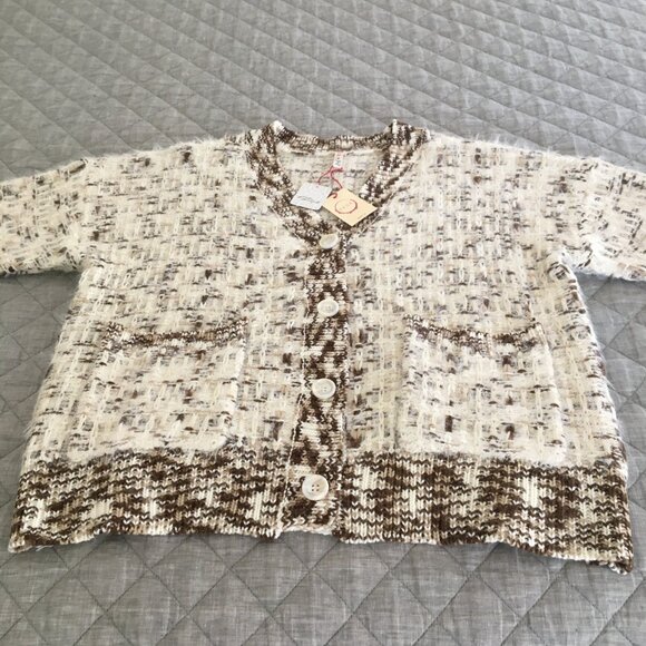 Free People Cream and Brown Cardigan, New with Tags, Size S - Picture 6 of 6